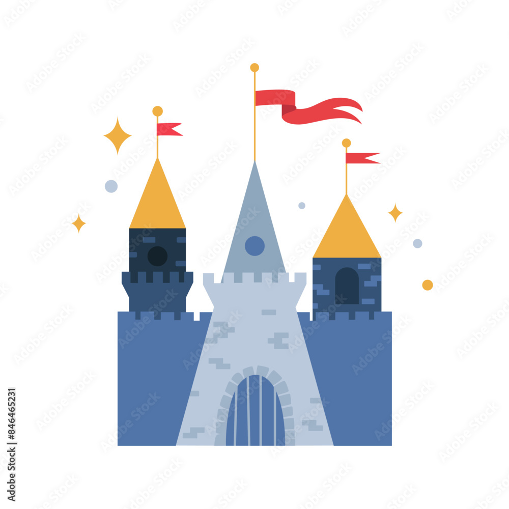 Cartoon Fantasy Castle. Fairy Tale Kingdom House Building, Castle with Flags. Vector Illustration. Cartoon Fantasy Castle. Fairy Tale Kingdom House Building, Castle with Flags. Vector Illustration.