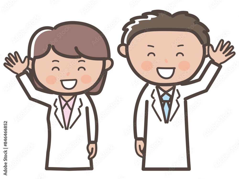 笑顔で挨拶をする男女医師(看護師)の上半身イラスト 笑顔で挨拶をする男女医師(看護師)の上半身イラスト
