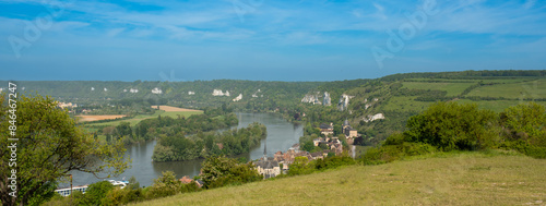 Panorama of the small village of Les Andelys in the Normandy Region of France along the Seine River