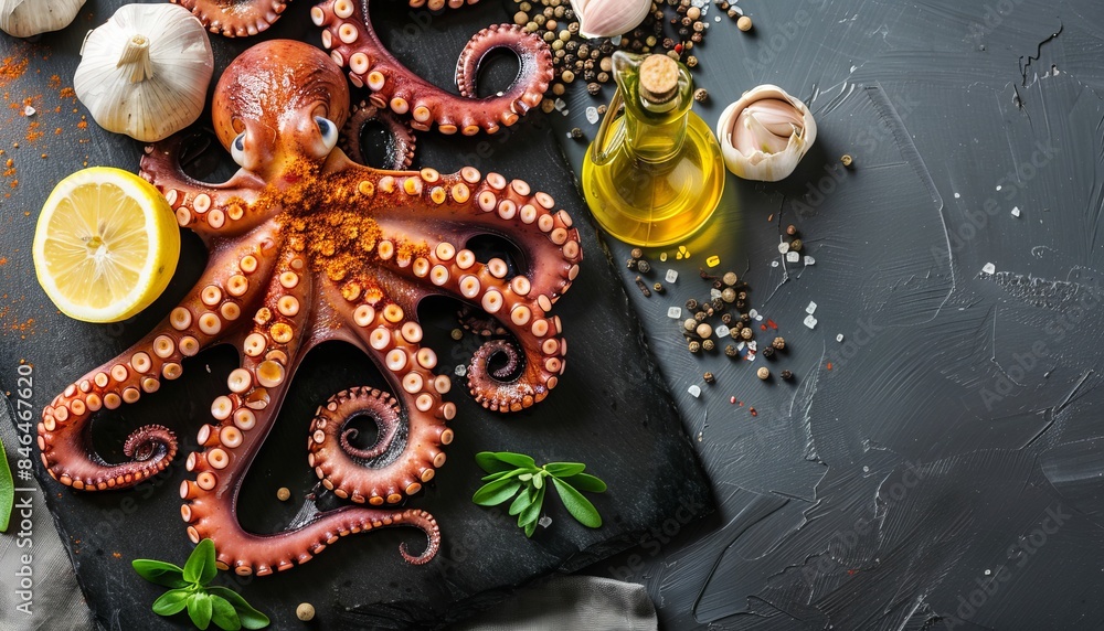 Fototapeta premium Exquisite Octopus Tentacles: A Flavorful Delight on Slate