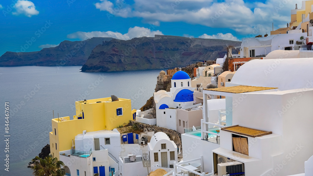 Φωτογραφία The famous of landscape view point as evening sky scene at Oia town on Santorini