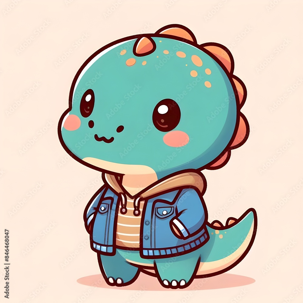 AI generated illustration of a cartoon dinosaur in a stylish jacket and denim AI generated illustration of a cartoon dinosaur in a stylish jacket and denim