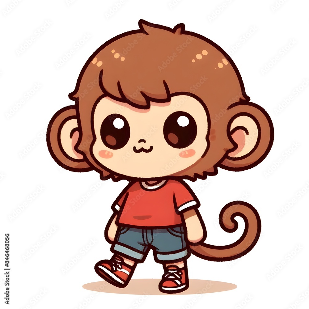 AI generated illustration of an adorable monkey wearing shoes stands with eyes shut AI generated illustration of an adorable monkey wearing shoes stands with eyes shut