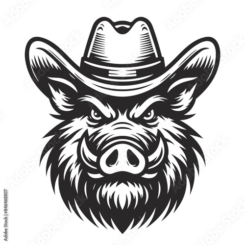Cowboy boar with Hat Illustration