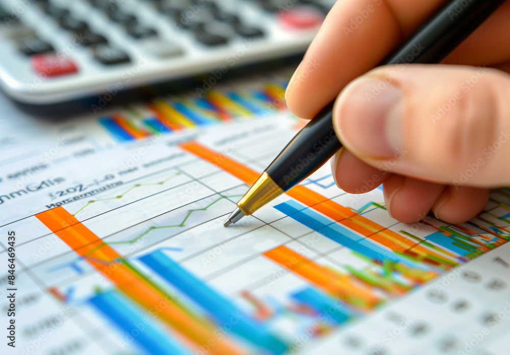 A pen and calculator rest on a document filled with stats and numbers, perfect for illustrating financial planning, budgeting, or data analysis. A pen and calculator rest on a document filled with stats and numbers, perfect for illustrating financial planning, budgeting, or data analysis.