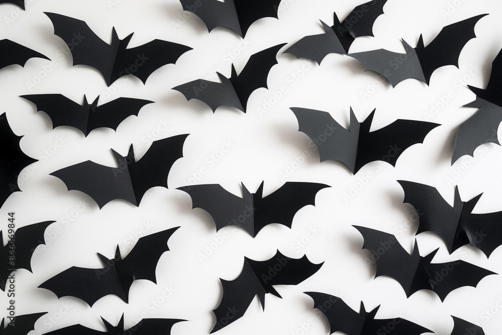 Black bats flying across a white background, ideal for spooky Halloween-themed projects and festive decorations. Black bats flying across a white background, ideal for spooky Halloween-themed projects and festive decorations.