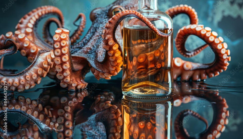 Fototapeta premium Octopus Mixologist: Crafting Cocktails with Eight Arms