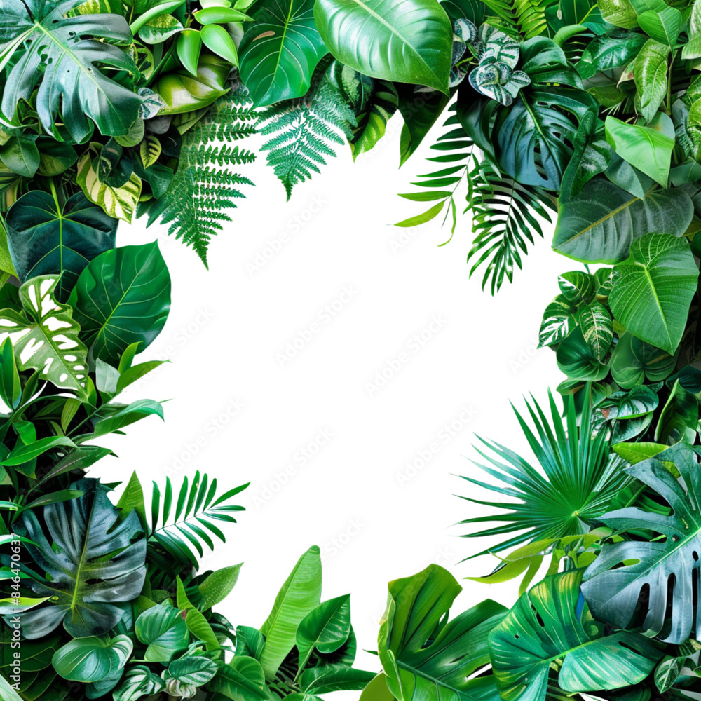 lush foliage as a frame border, isolated on white backgroun87ooy lush foliage as a frame border, isolated on white backgroun87ooy