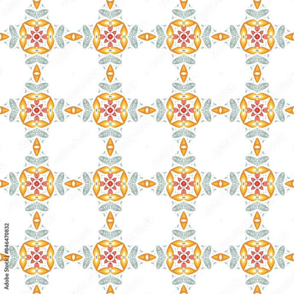 Seamless geometric pattern with vibrant colors and symmetrical shapes. Seamless geometric pattern with vibrant colors and symmetrical shapes.