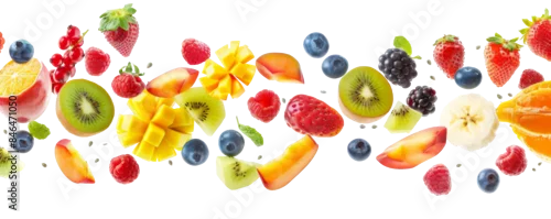 Obraz  z motywem A vibrant assortment of fresh fruits including strawberries, kiwi, pineapple, blueberries, and more, showcasing a colorful and healthy selection.