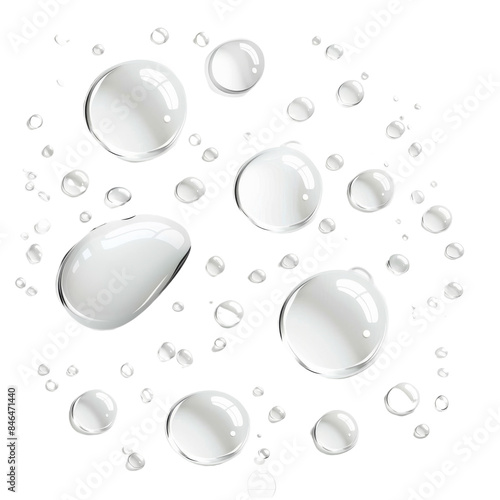Clear water droplets on white background showcasing purity and freshness in a clean abstract design.