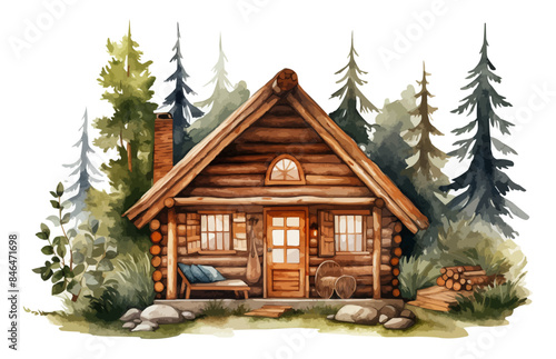 Watercolor Wooden Cabin clipart for graphic resources