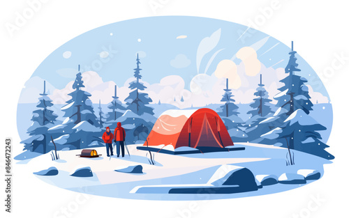 Winter Camping vector flat minimalistic isolated vector style illustration