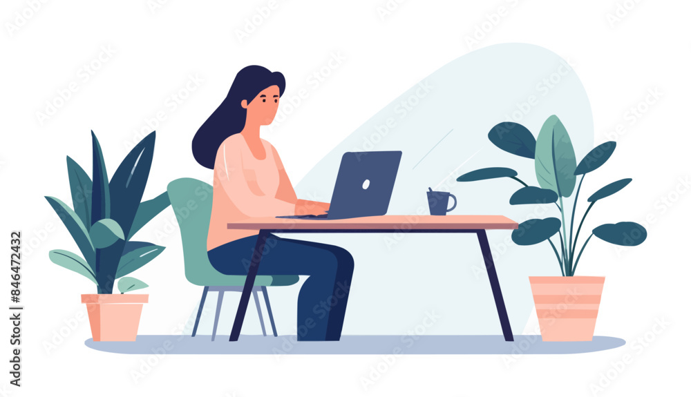woman in business suit using laptop vector flat isolated illustration woman in business suit using laptop vector flat isolated illustration