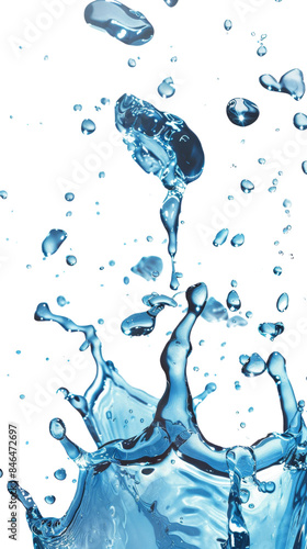 High-speed capture of water splash with droplets isolated on transparent background, perfect for design projects and visual effects.
