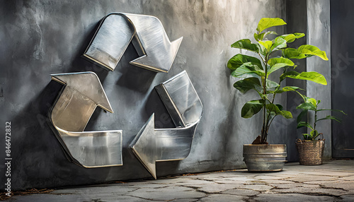 Metal recycling - recycle sign made from tin-plate or aluminium
