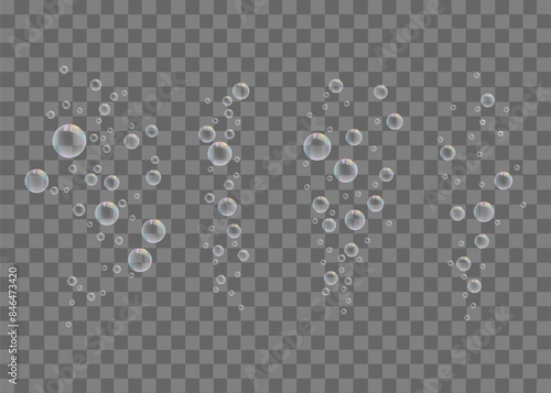 Set of air bubbles on a transparent background. 3D bubbles in pastel colors. Bubbles overlay.