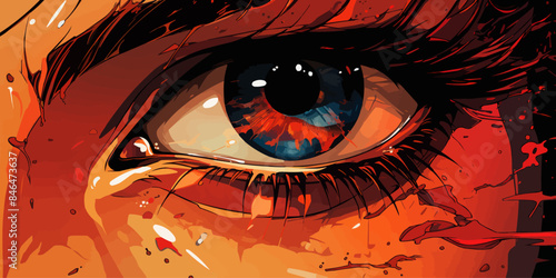 Anime face with red eyes from cartoon. Web banner for anime, manga vector flat bright colors