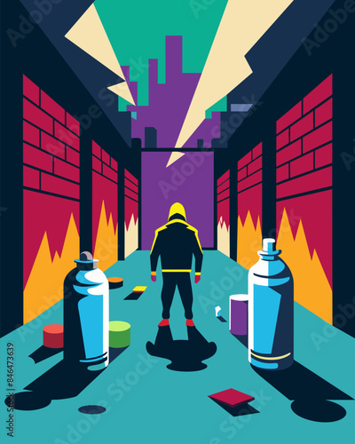The graffiticovered walls were a testament to the desperation of the workers who were left behind in this deserted factory their only outlet being the spray cans in their hands.. Vector illustration
