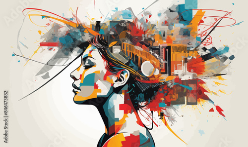 Artistic collage of the thought process and generating new creative ideas that are contemporary and abstract. Vector