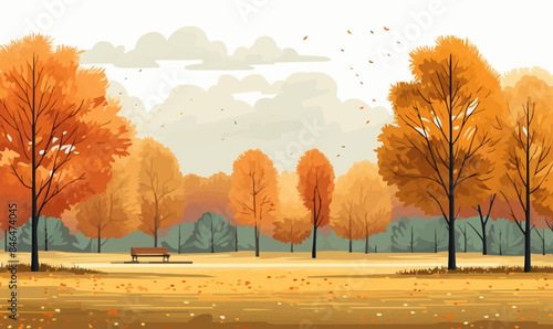 Autumn foliage in a park panoramic fall nature minimal vector illustration