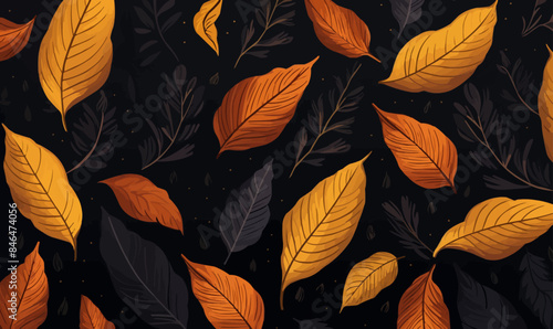 Autumn leaves seamless pattern, lively nature scene vector wallpaper