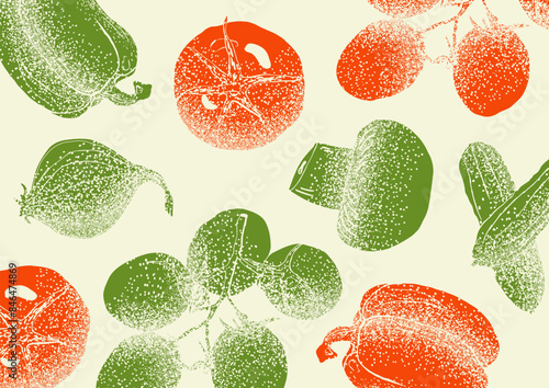 Vegetables illustration sketch style with spray texture