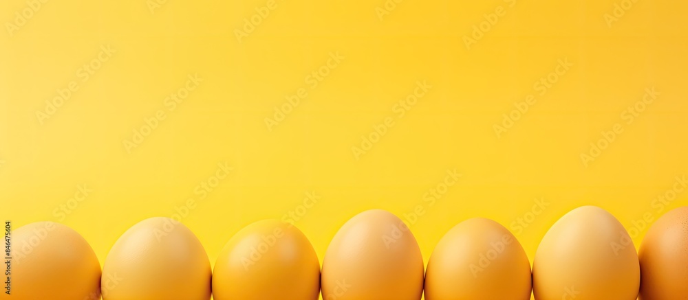 Yellow pastel background with Easter eggs and copy space image Yellow pastel background with Easter eggs and copy space image