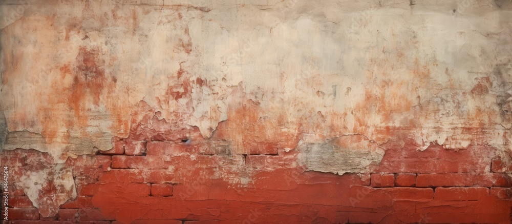 The image shows a wide worn down brick wall with a red stonewall background The shabby building has damaged plaster giving it a grungy appearance The abstract web banner features copy space The image shows a wide worn down brick wall with a red stonewall background The shabby building has damaged plaster giving it a grungy appearance The abstract web banner features copy space