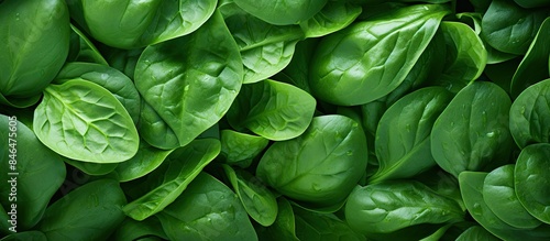 Freshly cut spinach forms an abstract background providing a vibrant and visually appealing copy space image