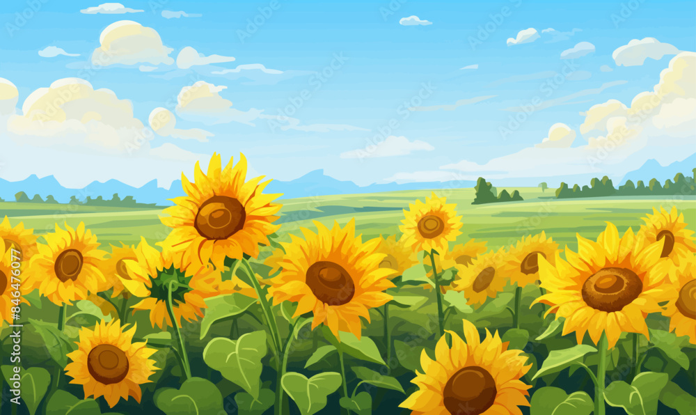 A field of sunflowers vector simple 3d smooth cut isolated illustration A field of sunflowers vector simple 3d smooth cut isolated illustration