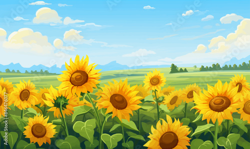 A field of sunflowers vector simple 3d smooth cut isolated illustration