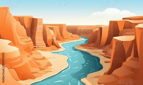 A canyon with a river vector simple 3d smooth cut isolated illustration