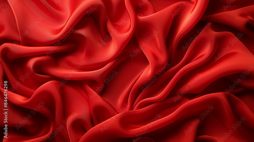 Fototapeta premium Luxurious red silk fabric with smooth folds and rich texture, textile elegance concept. Background with copy space