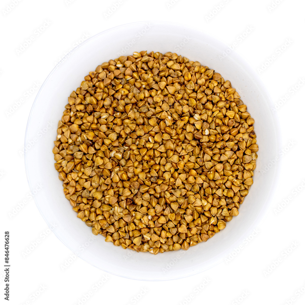 Buckwheat grains in a white plate. Top view. Isolated on transparent background. PNG format Buckwheat grains in a white plate. Top view. Isolated on transparent background. PNG format