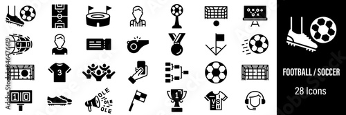 Football or Soccer Web Icons. Stadium, Fans, Football Referee, Goal, Football Team. Vector in Line Style Icons