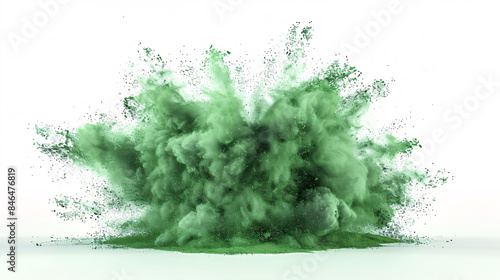 green powder explosion isolated on white background, in the style of green color, png file with studio lighting. photo