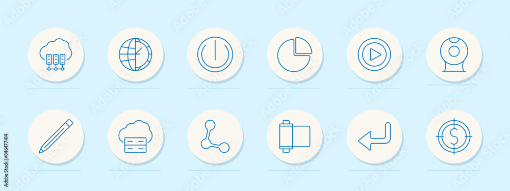 Data management set icon. Server, graph, cloud, and storage. Database, analytics, technology, and infrastructure concept. Data management set icon. Server, graph, cloud, and storage. Database, analytics, technology, and infrastructure concept.