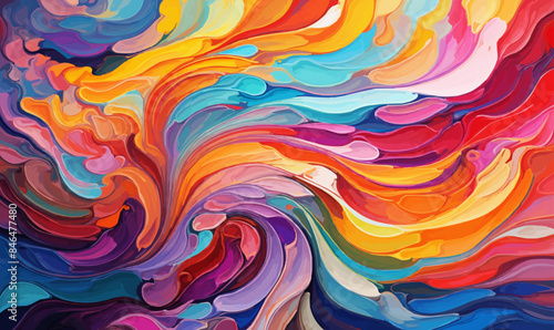 A colorful painting with a swirl of colors