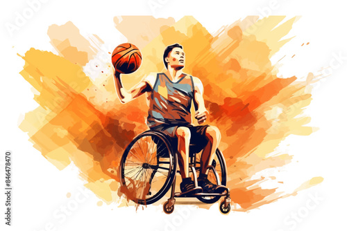 man on wheelchair playing basketball vector isolated illustration