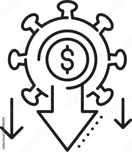 black coronavirus dollar sign downward arrows clip art preview
