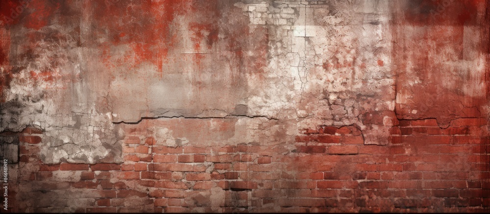 The image shows a wide worn down brick wall with a red stonewall background The shabby building has damaged plaster giving it a grungy appearance The abstract web banner features copy space The image shows a wide worn down brick wall with a red stonewall background The shabby building has damaged plaster giving it a grungy appearance The abstract web banner features copy space