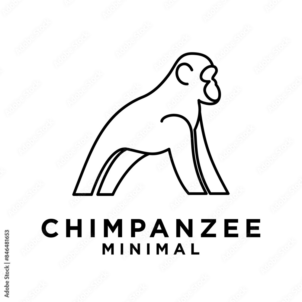 Fototapeta premium Chimpanzee Line Logo icon design illustration