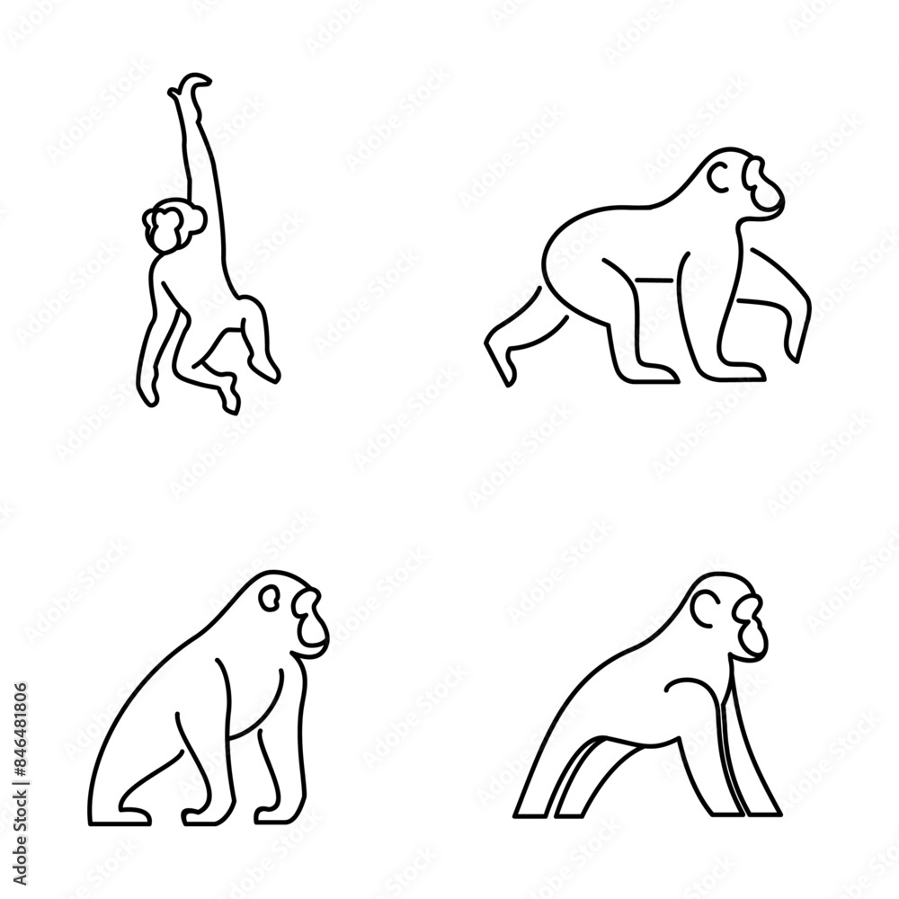 Set Chimpanzee Line Logo icon design illustration Set Chimpanzee Line Logo icon design illustration