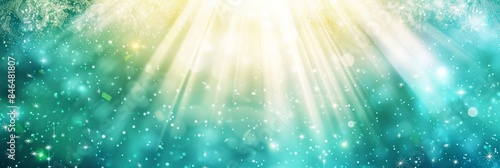 Teal and mint abstract light burst on dark background with sparkling golden accents