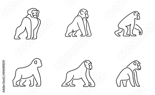 Set Chimpanzee Line Logo icon design illustration