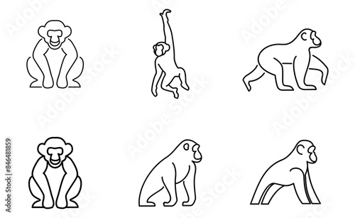 Set Chimpanzee Line Logo icon design illustration