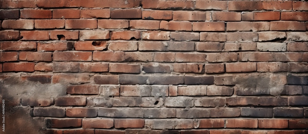 Fototapeta premium Grunge style brick wall with a worn and aged appearance serving as a textured background for a photo pattern. copy space available