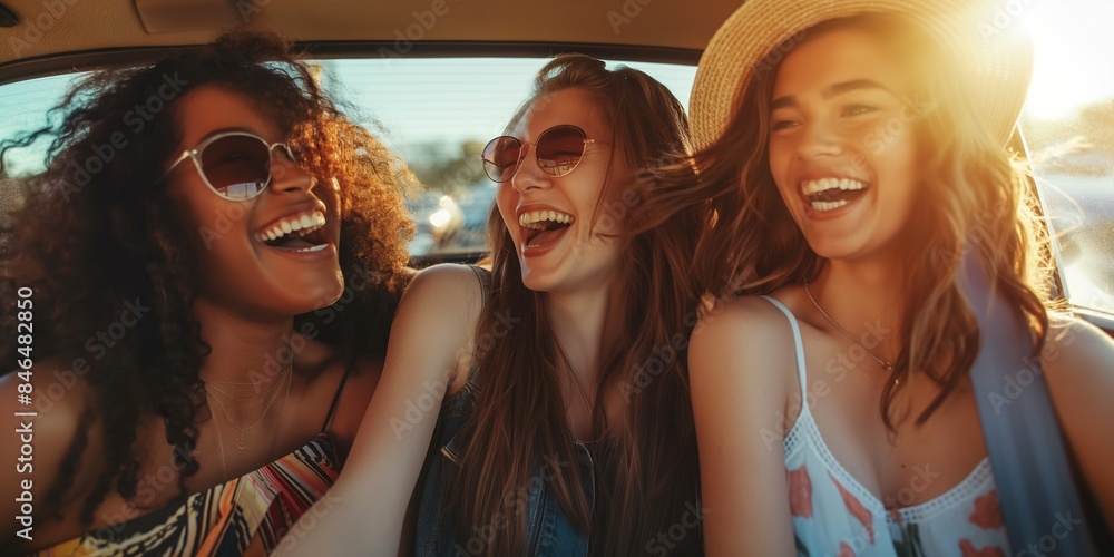Friends embark on a weekend road trip, filled with laughter, sunlight, and carefree adventures