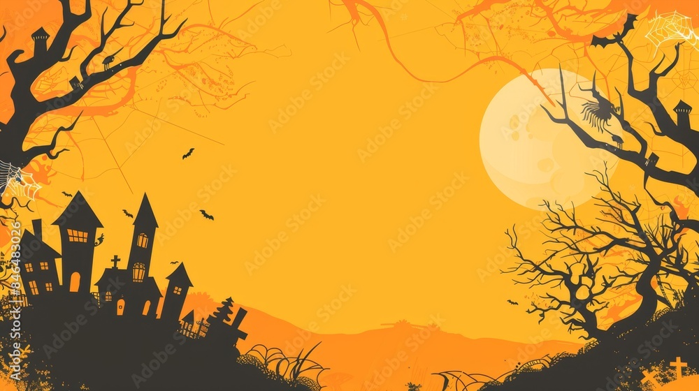 Spooky Halloween Night with Haunted Houses and Full Moon, Generative AI Spooky Halloween Night with Haunted Houses and Full Moon, Generative AI